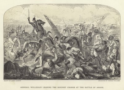 アサイの戦いで銃剣の突撃を率いるウェルズリー将軍 作： James Godwin